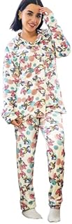 بيجامة قطيفه نسائية مريحة بتصميم زهور، طقم ملابس نوم قطني ناعم، نمط عصري بألوان متعددة