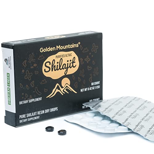 Cápsula de resina Shilajit Puro Premium de Siberian Green Altai "Golden Mountains" - 60 unidades (200 mg) Calidad auténtica y ácido fúlvico