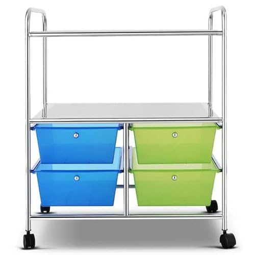 for 4-Drawer Plastic Rolling Storage Cart Metal Rack Organizer Shelf with Green Blue