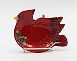 Fine Ceramic Red Cardinal with Green Holly Leaves Design Candy Dish Set of 2 (2 pcs Set), 7-1/4