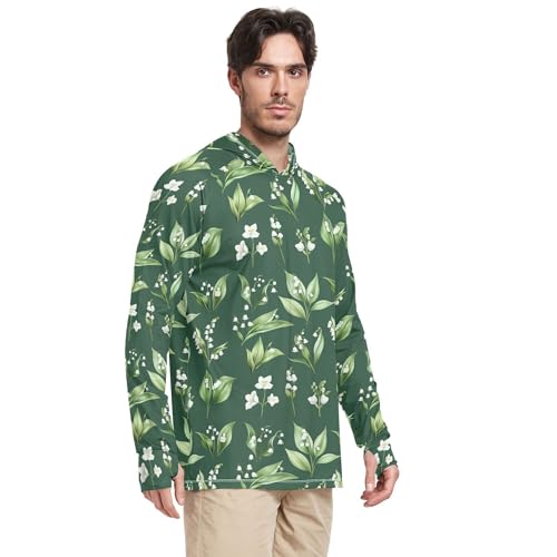 Wudan Cartoon Lily Green Mens Hoodies Shirts Long Sleeve Swim Shirts Swim Shirt UPF 50+ S2