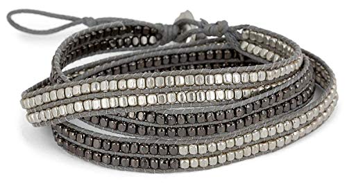 SPUNKYsoul New! Handmade Boho 3 Wrap Bracelet Silver and Gun Metal Silver for Women Collection
