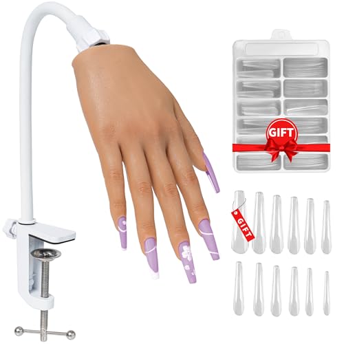 Veikmv Practice Hand for Acrylic Nails,Silicone Hand for Nail Practice,Mannequin Hand for Nail Training,with Posed Flexible Fingers, Complete Kit for Gel Polish & Manicure Beginners
