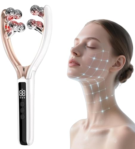 AILEDA Appareil Anti Rides Visage Massage,EMS Anti-Âge 3D Rouleau de Masseur Facial,Appareil de Beauté Microcourants à 2 modes LED,Pour Visage Cou Double Menton Lifting,Pétrissage,soins de la peau