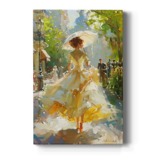 Renditions Gallery Abstract Art for Home Decorations Elegant Woman with Umbrella Market & Road Lamps Impressionist Portrait Canvas Wall Hangings for Office Bedroom Kitchen - 8" X 12" LT566