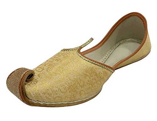 Men's Gold Khussa Shoes Punjabi Jutti Indian Ethnic Mojari Tribal Bridal Shoes