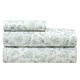 ROYALE LINENS 300 Thread Count 100% Long Staple Combed Cotton Sheet Set - 4 Piece Queen Bed Sheets - 1 Fitted, 1 Flat & 2 Pillow Cases - Soft Cool & Crisp Sheet Set (Queen, Tossed Floral,Dusty Blue)