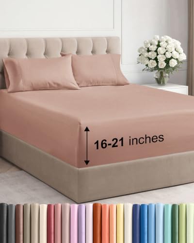 Image of Extra Deep Pocket Cal King Size Sheet Set - Breathable & Cooling - Mauve