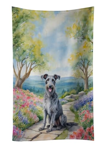 Caroline's Treasures Scottish Deerhound Spring Path Kitchen Towel Dish Cloths Guest Hand Towel Decorative Bathroom Towel for Face,Tea, Dishcloth, Kitchen and Bath