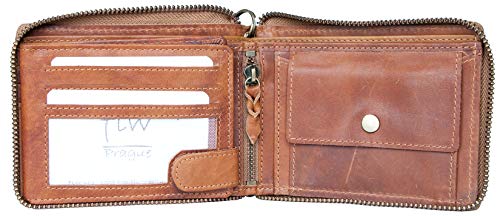 Flw Glazed Genuine Leather Wallet With Metal Zip Around And With Chain #TOP1