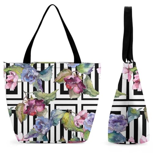 Sac de shopping pour voyage feuilles blanches et bleues | Sac cabas de plage