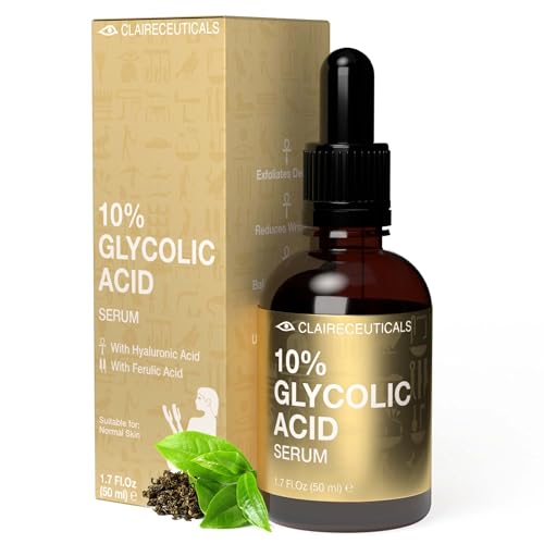 CLAIRECEUTICALS Serum Acido Glicolico 10% para Manchas, Poros y Puntos Negros, 50ml - Exfoliante Facial Mujer y Hombre, Fórmula No Invasiva - Serum Antimanchas con Ácido Glicolico y Acido Hialuronico