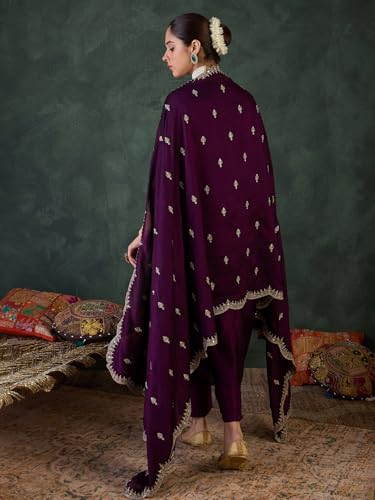 Image of INDO ERA Women's Straight Silk Blend Ethnic Motifs Embroidered Kurta & Pant with Dupatta Set (IESTR10550)