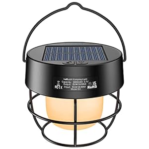 Tavaler Campinglampe Solar, Camping Lampen USB C Aufladbar 3000mAh Akku Lampe 4 LED Leuchtmodi Camping Licht IPX5…