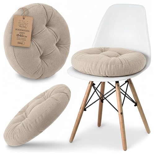 Amazinggirl Galette de Chaise Coussin Assise Rond 40 cm - Dessus pour chaises Interieur Coussins Siege Doux et Lavable Galette scandinave Velours cotele Beige
