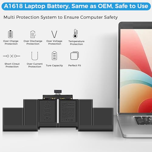 Image of A1398 Battery, A1618 A1494 Battery Replacement for MacBook Pro 15 Inch Mid 2015 Mid 2014 Late 2013 Version (Upgraded High Performance 99.5Wh 11.36V 8755mAh Li-Polymer)