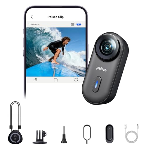 Pelsee Clip1 Mini Action Camera, Hands-Free POV Cam with Stabilization, 1/1.27" Large Sensor, Native 2.7K Video, IP68 Waterproof, Magnetic Mount, 120-Min Battery, Built-in 64GB eMMC – Black