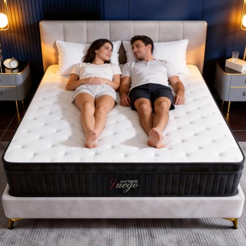 Image of Juego 12 Inch Queen Mattress ，Cooling Hybrid Mattress for All Sleepers | Medium Firm Memory Foam & Individual Pocket Springs for Improve Sleep & Pressure Relief, Breathable & Skin-Friendly Cotton