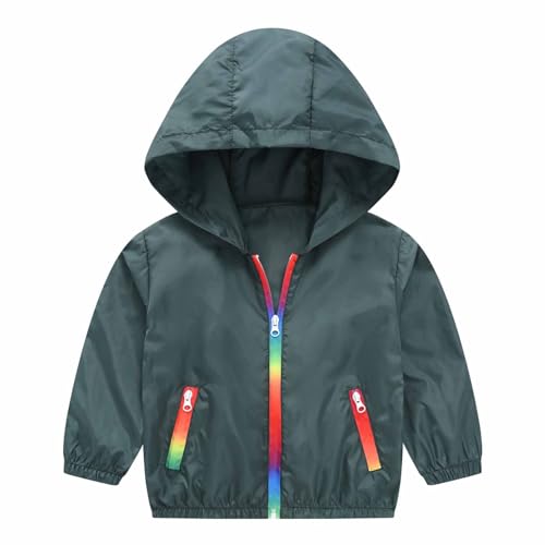 Rainbow Zipper Sun Protective Rain Jacket for Toddler Kids UV Protection Hooded Top Athletic Rash Guard Coat 6-13Y