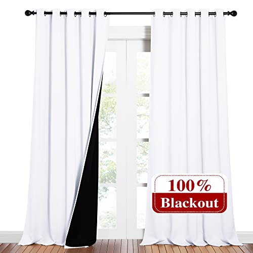 Image of NICETOWN Full Shading Cold Blocking Curtains for Windows, Super Heavy-Duty Black Lined Blackout Curtains for Bedroom, Privacy Assured Window Treatment (White, Pack of 2, 62 inches W x 95 inches L)
