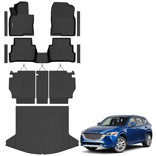 All Weather Floor Mats Cargo Liner with Backrest Mat for Mazda CX-5 2017-2025, TPE Rubber Liners Full Set wih Door Sill Protectors Automotive Mats for Mazda CX5 2025 Accessories