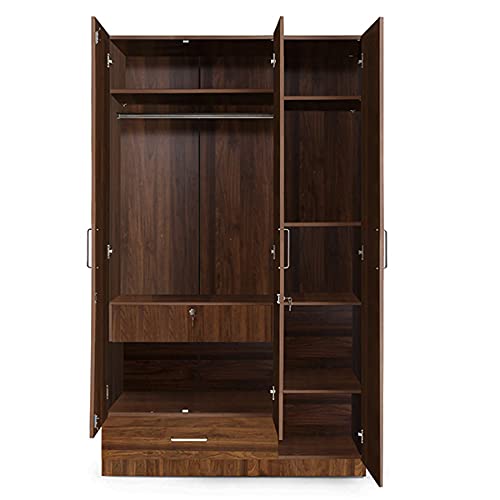 Image of Wakefit Wardrobe | 1 Year Warranty | Engineered Wood Almirah, Cupboard for Clothes Storage | 3 Door, Mirror, 1 Drawer, 1 Hanging Space | Cashmere - Columbian Walnut