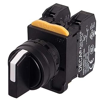 A20S-3E02B, 22mm Selector Switch, 3 Positions, Maintained, 2NC 10A 110V, Black Knob