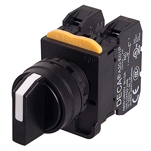 A20S-31E20B, 22mm Selector Switch, 3 Positions, Spring Return from Right, 2NO 10A 110V, Black Knob