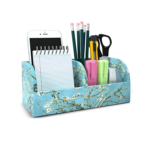 Qielizi Pu Leather Supply Organizer,Remote Control Holder Multifunctional Office Stationery Storage Box Organizer,Pencil Holders Organizers Table Top Desktop Desk Accessories(1-Peach Blossom) #TOP9