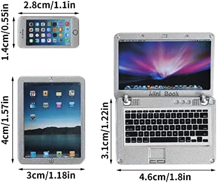 cobee 1:12 Metal Simulation Laptop Tablet Smart Phone Mini 3 Pcs/Set- Dollhouse Miniatures Computer Scene Simulation Furniture Accessories Dolls House Furniture Doll Accessories Play Set (Silver-3Pcs)
