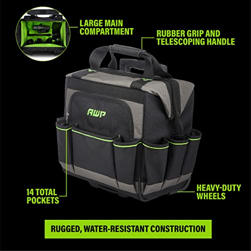 Awp Rolling 14 Inch Tool Bag With Telescoping Rubber Handle And Heavy-Duty Wheel, Water-Resistant Construction #TOP3