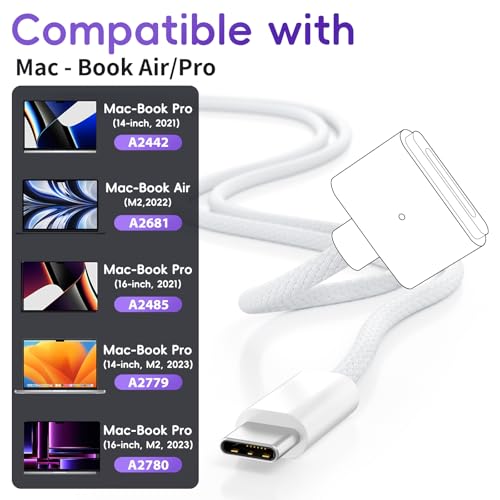 Pellzell Cabo USB-C para magnético 3 de 140 W, compatível com cabo de carregamento magnético MacBook