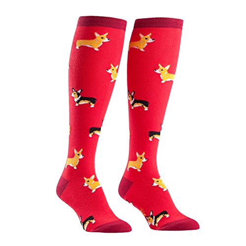 Sock It To Me Corgis Red Women's Knee High Socks, One Size Fits Most, Red