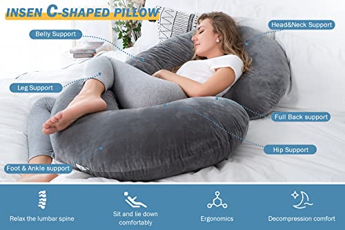 Insen Pregnancy Pillows, C Shaped Pillows For Sleeping Support, Maternity Body Pillow For Pregnant Women With Removable Velvet Cover, Gray, 58 Inch #TOP1