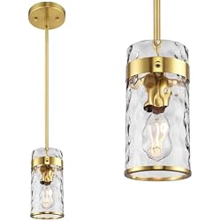 AUTELO Modern Brushed Gold Hammered Glass Pendant Light for Kitchen Island | Gold Pendant Light, Adjustable Hanging Light Fixture, Kitchen Island Light for Dining Room, Hallway, Entryway, Bedroom