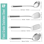 Pleafind 4-Pcs Cooking Utensils Set, Stainless Steel Kitchen Utensils, Wok Utensils Set Include Wok Ladle, Slotted Spoon, Wok Spatula and Slotted Spatula, Dishwasher Safe - Image 2