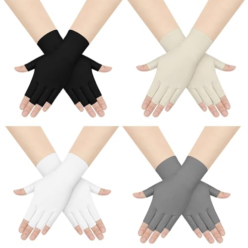 CharmBurst 4 Pares de Guantes de Protección UV para Mujeres, Diseño de Mitad de Dedo, Protección Solar para Uñas, Guantes sin Dedos para Actividades al Aire Libre y de Verano