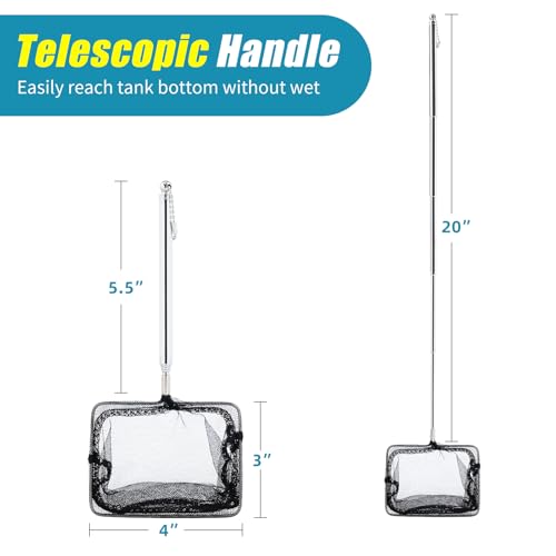 Image of AQUANEAT Aquarium Net with Extendable Long Handle, Adjustable Wastes Skimming Cleaning Tools for Fish Tanks