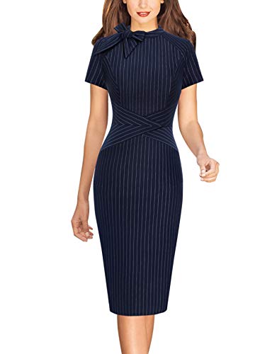 VFSHOW Womens Tie Neck Slim Work Business Office Church Career Bodycon Pencil Sheath Dress2