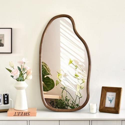Cagnolier Wandspiegel Asymmetrische, Spiegel Asymmetrisch mit Rahmen, 89 x 47cm Spiegel mit Holzrahmen Form von Wolken, Wandspiegel Groß Boho Deko Wohnräume, Zimmer, Flure, Badezimmer