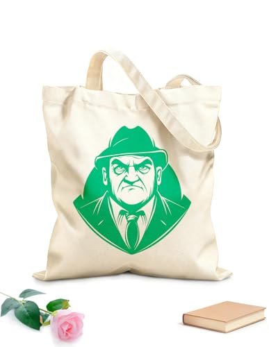 XIARON Borse shopper riutilizzabili intenso personaggio da detective d'epoca Tessuto spesso 340g/m² Pieghevole L Verde bluastro