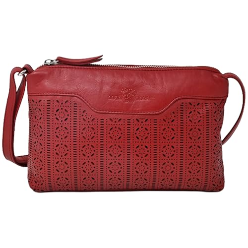 Laura Valle Bandolera Pequeña Mujer de Piel BELMA – Bolso Bandolera Mujer con Diseño Elegante y Filigrana Artesanal | Bolsos de Piel Autentica Ideal para el Día a Día con Estilo (Rojo)