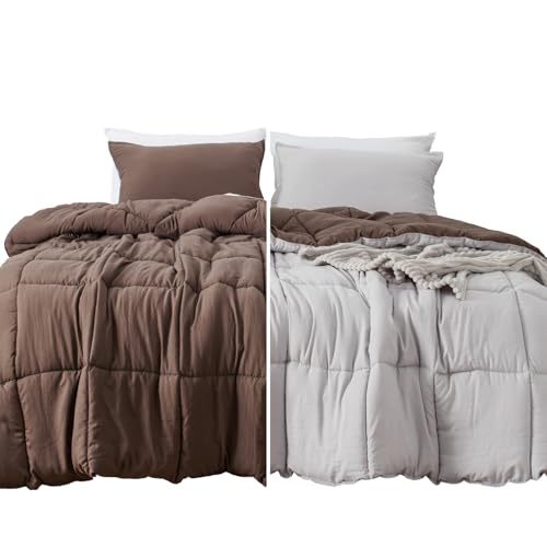 KASENTEX Reversible No-Shrink Twin/Twin XL Size Comforter Set with 1 Sham - Down Alternative Duvet Insert with Corner Ties, Lightweight, Ultra Soft, Machine Washable, All-Season (Silver and