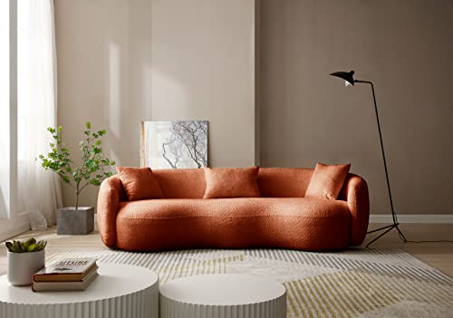 Image of KEIKI 94 inch Boucle Half Moon Curved Sectional Sofa with 3 Throw Pillows, Modern 4-Seater Teddy Fleece Leisure Couch with Curved Backrest, Easy Assembly, for Living Room, Bedroom, Brown