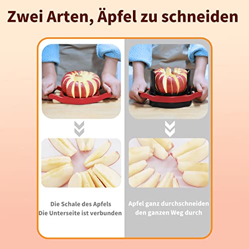 Foto von OOKUU Apfelschneider, 16 Klingen Apfelteiler Edelstahl mit Sockel, (Große Größe) Apfelspalter Apfelschäler, Apfelzerteiler kann Äpfel ganz durchschneiden, Apfelentkerner Apfelteiler Apfelstecher, Rot