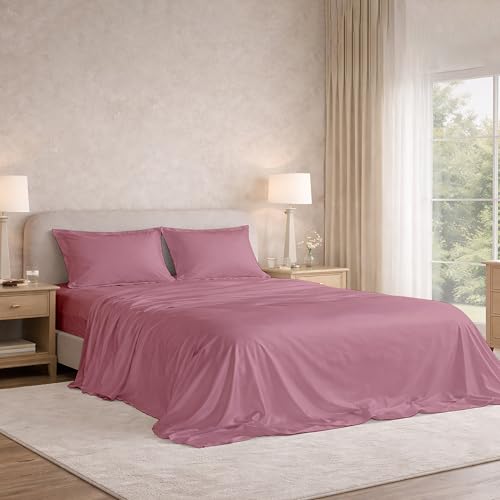 Image of Filbert Satin Bedsheet with 2 Pillow Covers | 90x100 in |300 TC | Midnight Luxe Satin Dreams Collection for Double Bed | UltraSatin Premium Bedding Set | Light Mauve