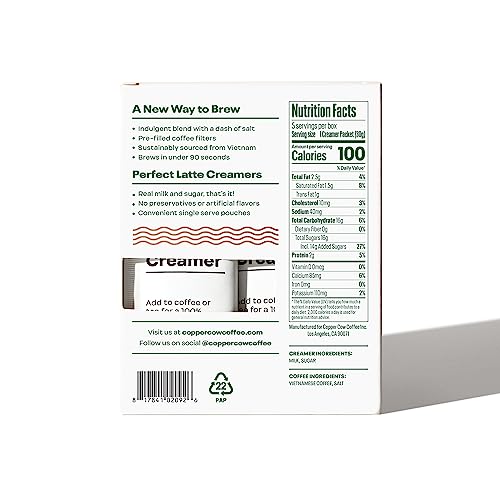 Copper Cow Coffee Vietnamese Pour Over Coffee Filters With California Sweetened Condensed Milk – Single-Serve And All-Natural Pre-Filled Coffee Filters – Salted Caramel Latte (5 Pack) #TOP3