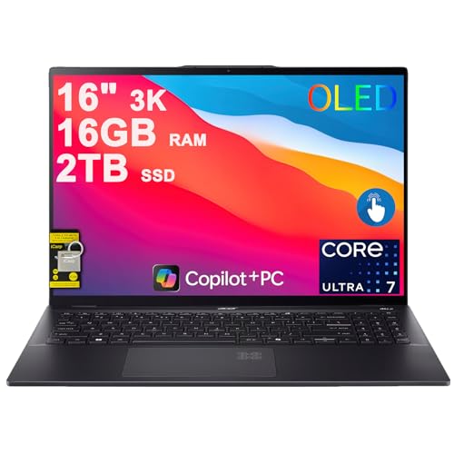 Image of Acer Swift 16 AI Laptop 16 inch 3k OLED 120Hz Touch (100% DCI-P3) Intel 8-core Ultra 7 256V (Up to 47 Tops) 16GB RAM 2TB SSD Backlit Fingerprint for Designer Business Work Win11 ICP Hub w /Copilot+ AI
