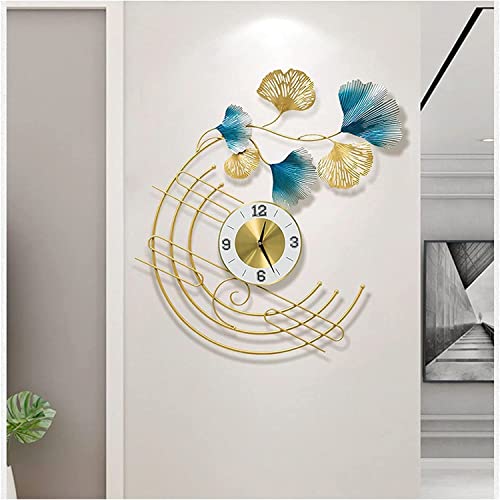 Horloge murale ginkgo en métal 75cm avec mouvement silencieux quartz doré
