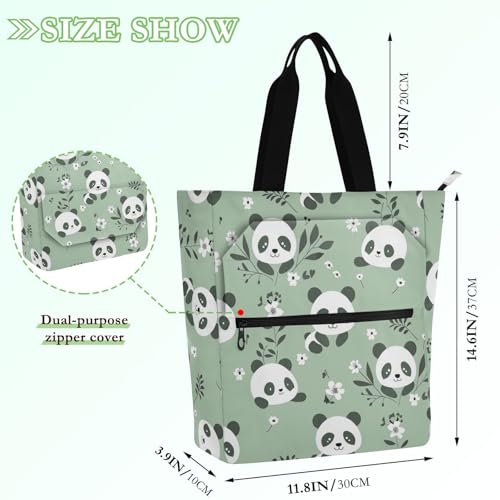Bolsa de mano con múltiples bolsillos y estampado resistente de lindo panda verde bebé 4